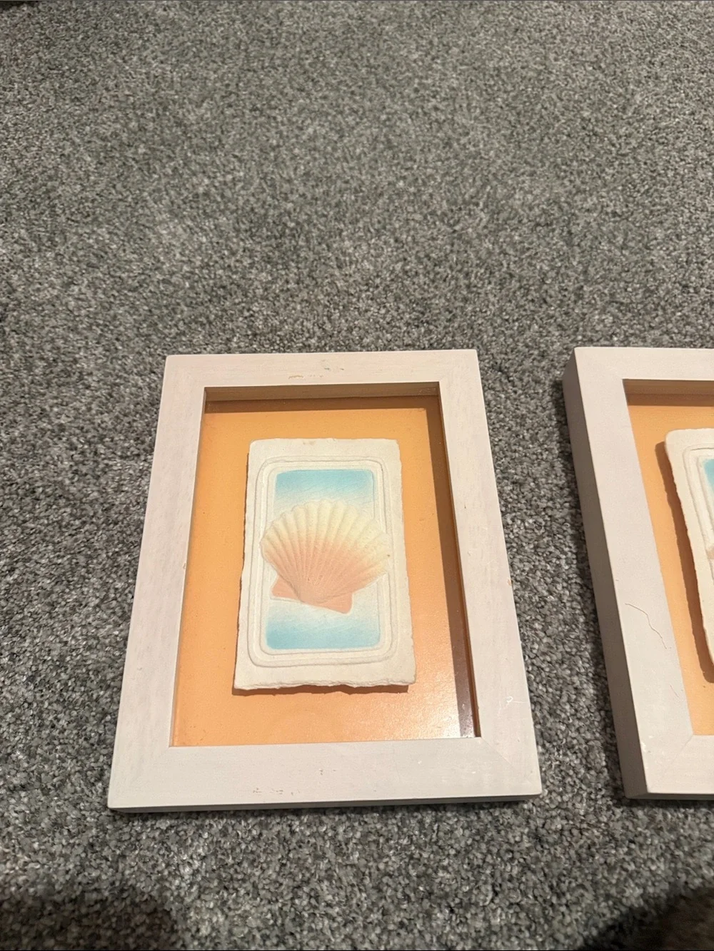 Coastal Shell & Starfish Framed Art Set - Peach and Aqua Accents